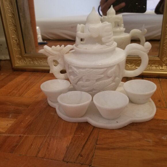 White Marble Chinese Tea Set - Picture 3 of 5